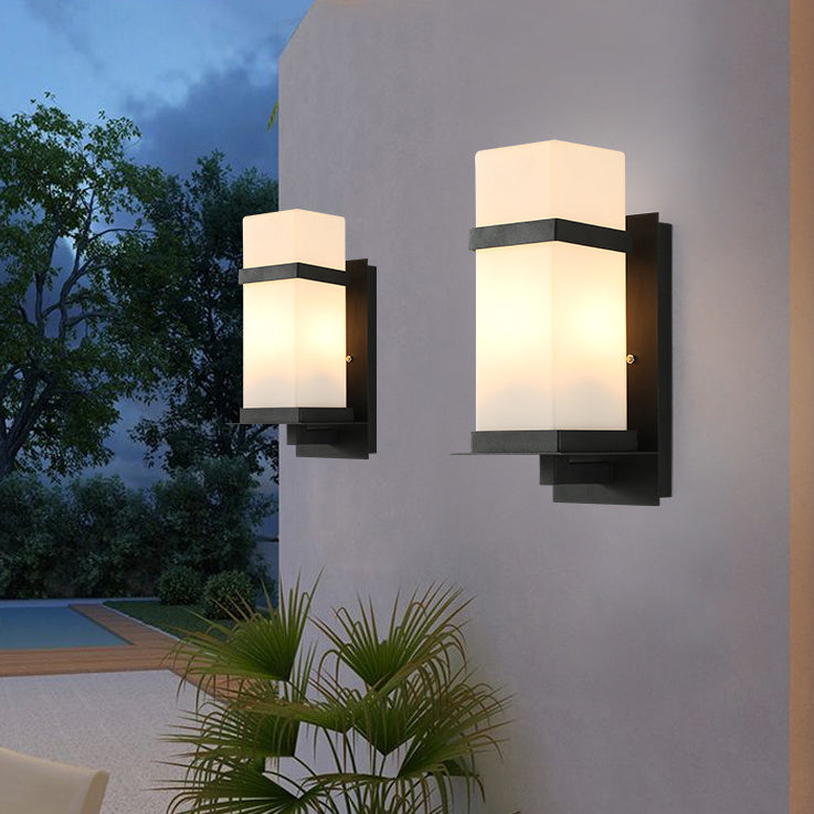 Modern Minimalist Rectangular Iron Frame Glass Shade 1-Light Wall Sconce Lamp For Outdoor Patio