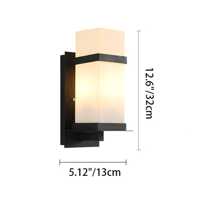 Modern Minimalist Rectangular Iron Frame Glass Shade 1-Light Wall Sconce Lamp For Outdoor Patio