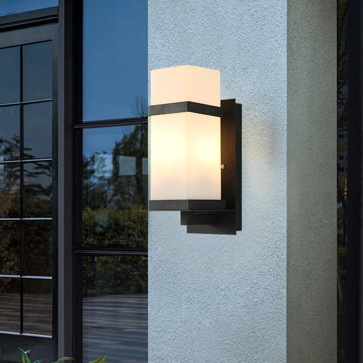 Modern Minimalist Rectangular Iron Frame Glass Shade 1-Light Wall Sconce Lamp For Outdoor Patio