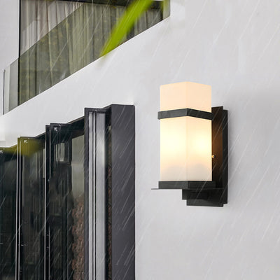 Modern Minimalist Rectangular Iron Frame Glass Shade 1-Light Wall Sconce Lamp For Outdoor Patio