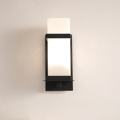 Modern Minimalist Rectangular Iron Frame Glass Shade 1-Light Wall Sconce Lamp For Outdoor Patio