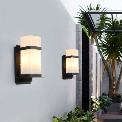 Modern Minimalist Rectangular Iron Frame Glass Shade 1-Light Wall Sconce Lamp For Outdoor Patio