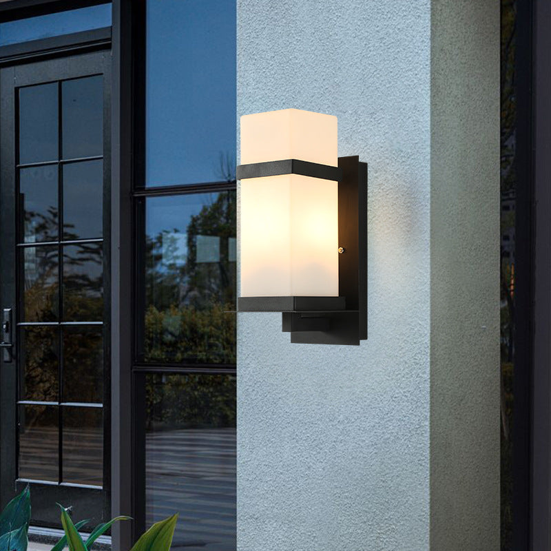 Modern Minimalist Rectangular Iron Frame Glass Shade 1-Light Wall Sconce Lamp For Outdoor Patio