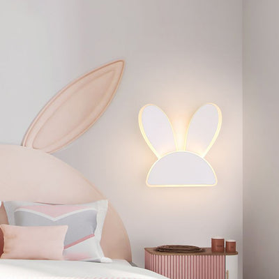 Contemporary Creative Half Round Antlers Bunny Ears Iron PVC LED Wall Sconce Lamp For Bedroom