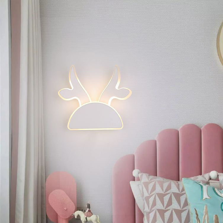 Contemporary Creative Half Round Antlers Bunny Ears Iron PVC LED Wall Sconce Lamp For Bedroom