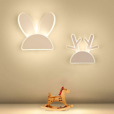 Contemporary Creative Half Round Antlers Bunny Ears Iron PVC LED Wall Sconce Lamp For Bedroom