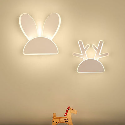 Contemporary Creative Half Round Antlers Bunny Ears Iron PVC LED Wall Sconce Lamp For Bedroom