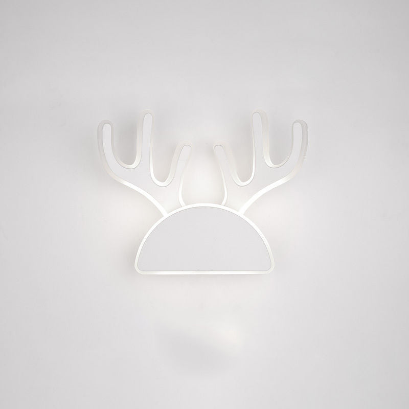 Contemporary Creative Half Round Antlers Bunny Ears Iron PVC LED Wall Sconce Lamp For Bedroom