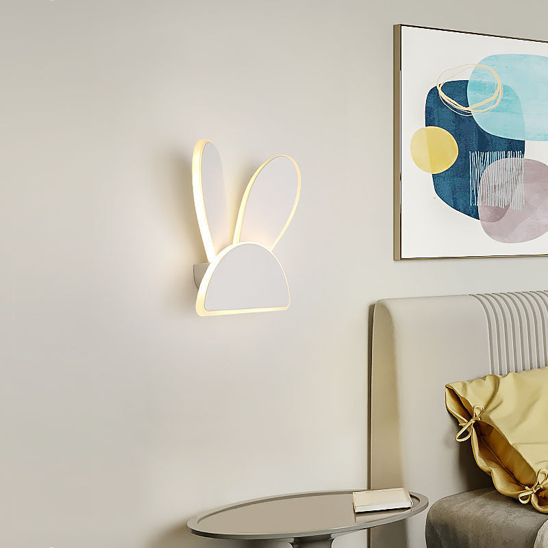 Contemporary Creative Half Round Antlers Bunny Ears Iron PVC LED Wall Sconce Lamp For Bedroom