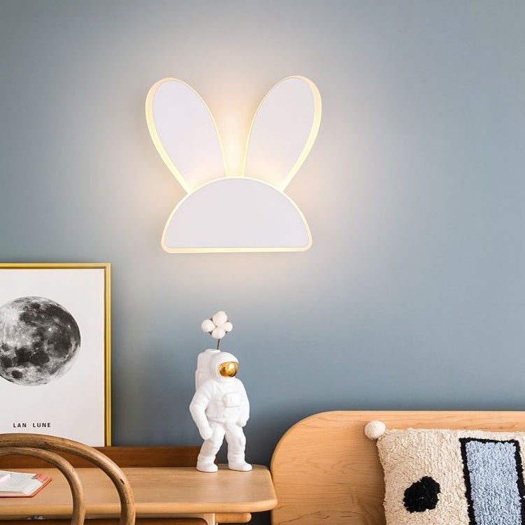 Contemporary Creative Half Round Antlers Bunny Ears Iron PVC LED Wall Sconce Lamp For Bedroom