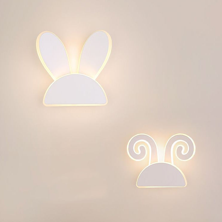 Contemporary Creative Half Round Antlers Bunny Ears Iron PVC LED Wall Sconce Lamp For Bedroom