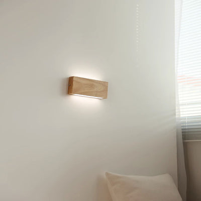 Modern Minimalist Rectangular Rubber Wood Acrylic LED Wall Sconce Lamp For Bedroom