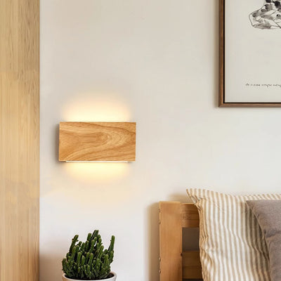 Modern Minimalist Rectangular Rubber Wood Acrylic LED Wall Sconce Lamp For Bedroom