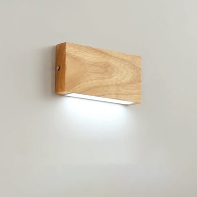 Modern Minimalist Rectangular Rubber Wood Acrylic LED Wall Sconce Lamp For Bedroom