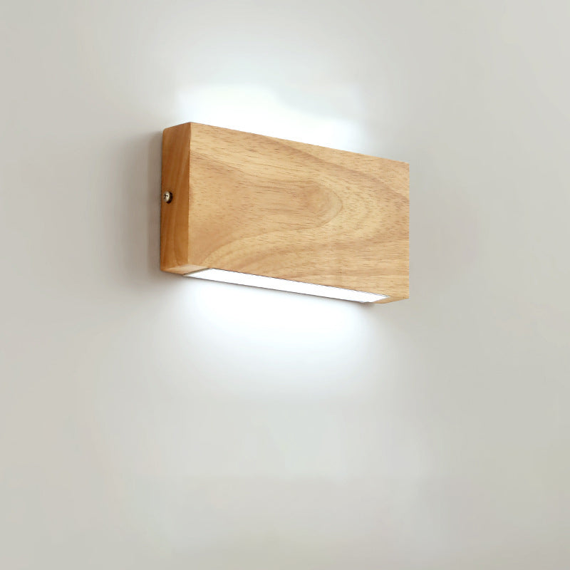 Modern Minimalist Rectangular Rubber Wood Acrylic LED Wall Sconce Lamp For Bedroom