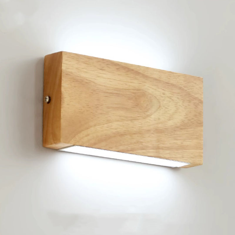 Modern Minimalist Rectangular Rubber Wood Acrylic LED Wall Sconce Lamp For Bedroom