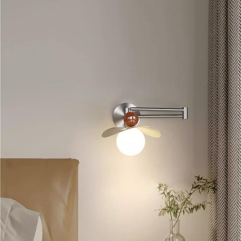 Modern Minimalist Curved Pole Straight Pole Swing Arm Globe Iron Glass LED Wall Sconce Lamp For Bedroom