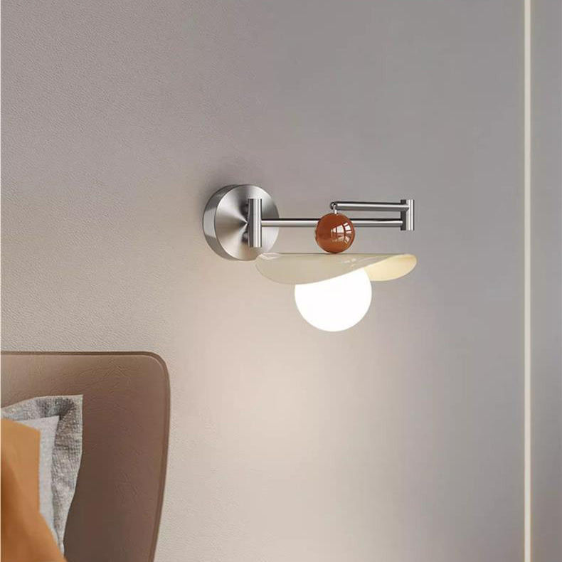 Modern Minimalist Curved Pole Straight Pole Swing Arm Globe Iron Glass LED Wall Sconce Lamp For Bedroom