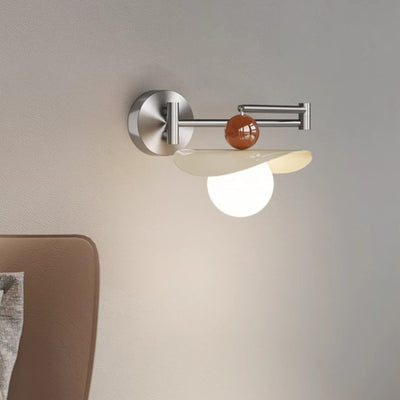 Modern Minimalist Curved Pole Straight Pole Swing Arm Globe Iron Glass LED Wall Sconce Lamp For Bedroom