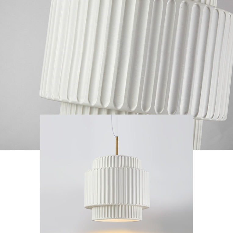 Modern Minimalist Striped Cylinder Resin 1-Light Pendant Light For Living Room