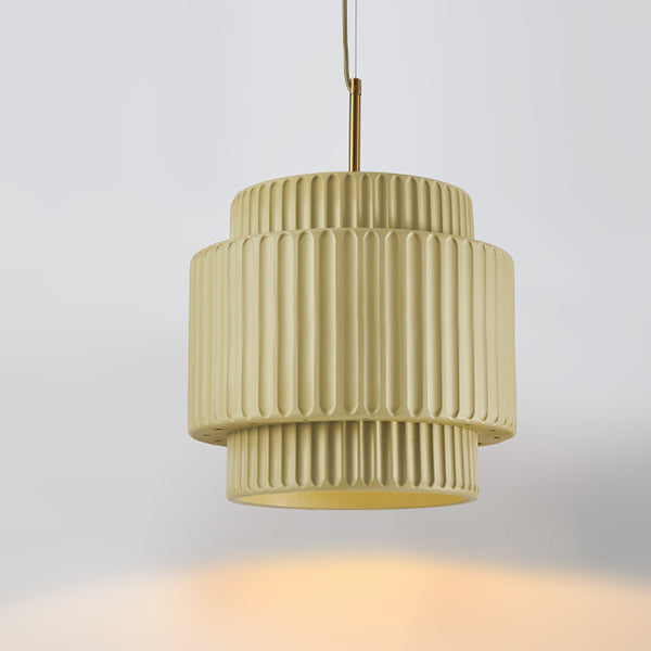 Modern Minimalist Striped Cylinder Resin 1-Light Pendant Light For Living Room