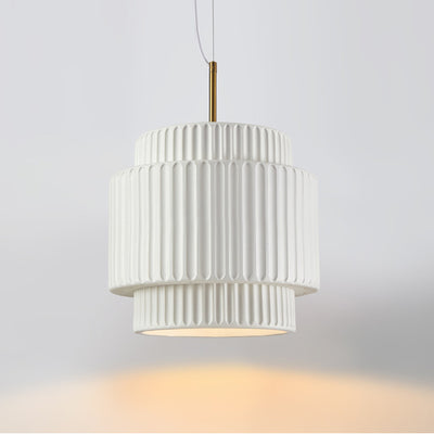 Modern Minimalist Striped Cylinder Resin 1-Light Pendant Light For Living Room