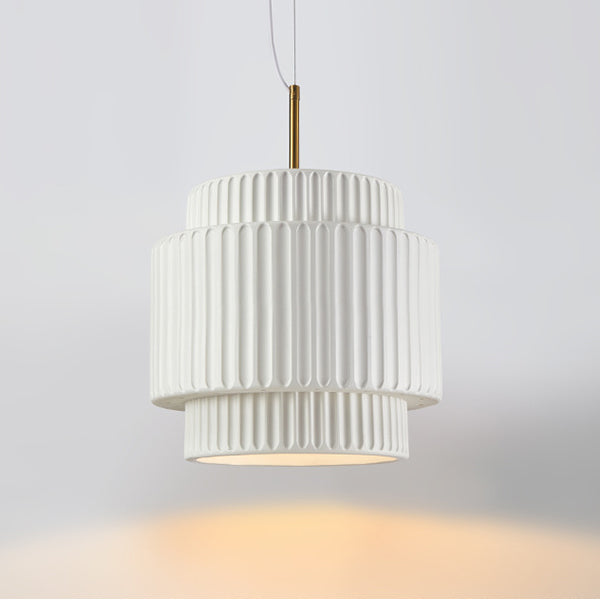 Modern Minimalist Striped Cylinder Resin 1-Light Pendant Light For Living Room