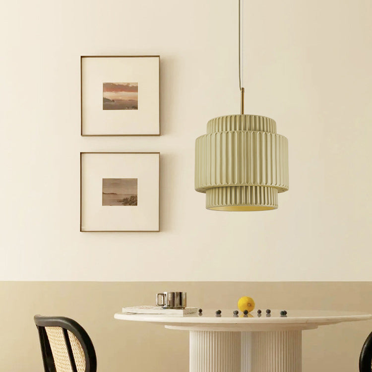 Modern Minimalist Striped Cylinder Resin 1-Light Pendant Light For Living Room