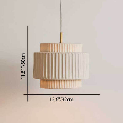 Modern Minimalist Striped Cylinder Resin 1-Light Pendant Light For Living Room