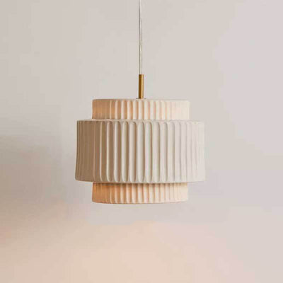 Modern Minimalist Striped Cylinder Resin 1-Light Pendant Light For Living Room