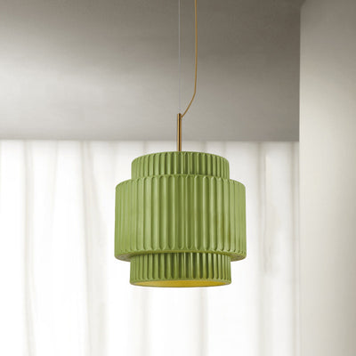 Modern Minimalist Striped Cylinder Resin 1-Light Pendant Light For Living Room