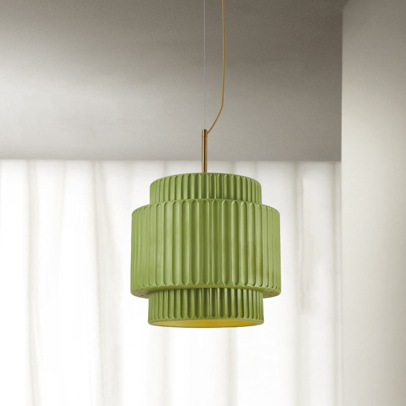 Modern Minimalist Striped Cylinder Resin 1-Light Pendant Light For Living Room