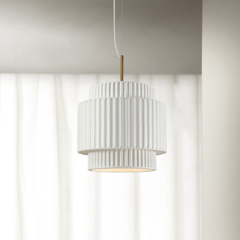 Modern Minimalist Striped Cylinder Resin 1-Light Pendant Light For Living Room