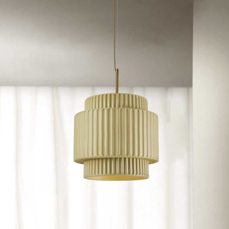 Modern Minimalist Striped Cylinder Resin 1-Light Pendant Light For Living Room