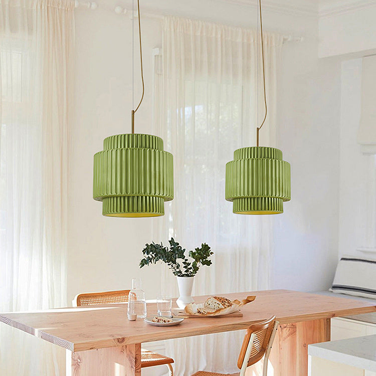 Modern Minimalist Striped Cylinder Resin 1-Light Pendant Light For Living Room