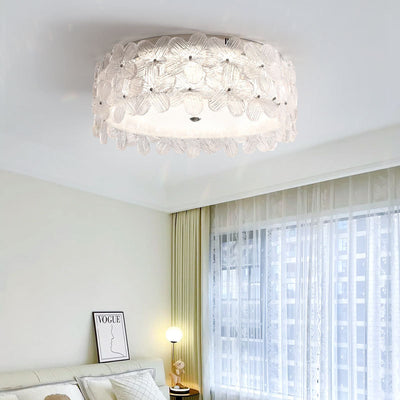 Modern Minimalist Round Petal Hardware Glass Shade LED Flush Mount Ceiling Light For Bedroom