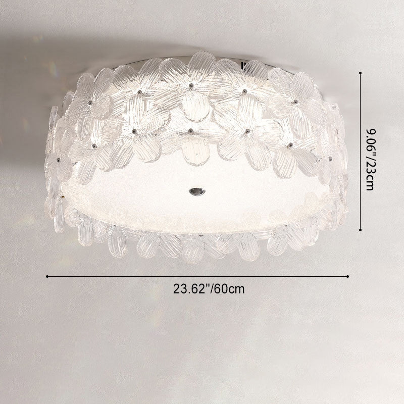 Modern Minimalist Round Petal Hardware Glass Shade LED Flush Mount Ceiling Light For Bedroom