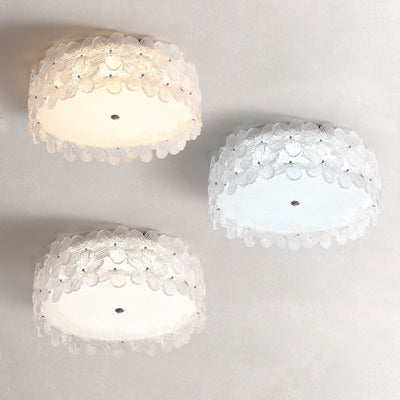 Modern Minimalist Round Petal Hardware Glass Shade LED Flush Mount Ceiling Light For Bedroom