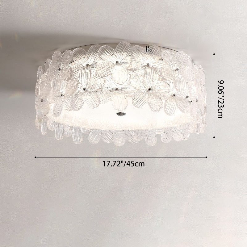 Modern Minimalist Round Petal Hardware Glass Shade LED Flush Mount Ceiling Light For Bedroom