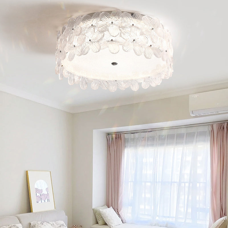 Modern Minimalist Round Petal Hardware Glass Shade LED Flush Mount Ceiling Light For Bedroom