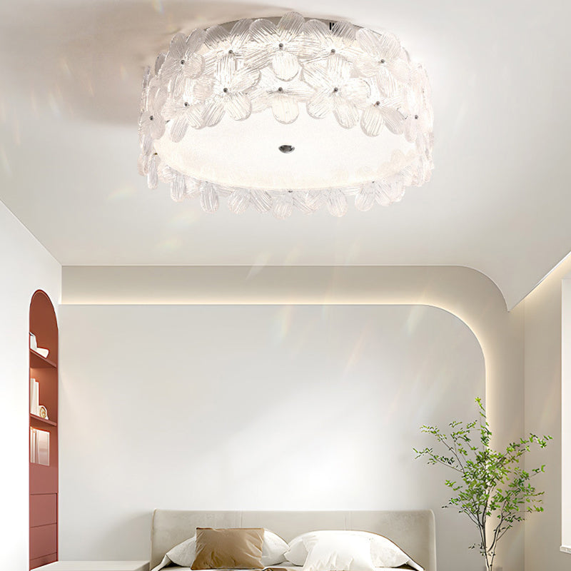 Modern Minimalist Round Petal Hardware Glass Shade LED Flush Mount Ceiling Light For Bedroom