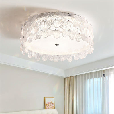 Modern Minimalist Round Petal Hardware Glass Shade LED Flush Mount Ceiling Light For Bedroom