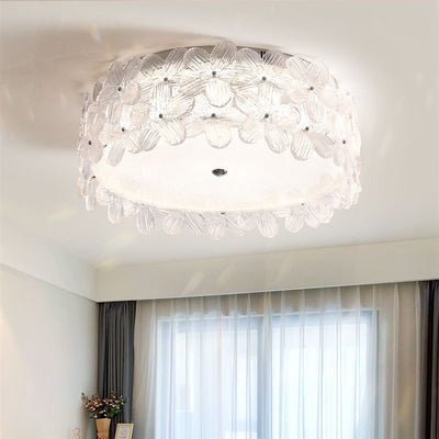 Modern Minimalist Round Petal Hardware Glass Shade LED Flush Mount Ceiling Light For Bedroom