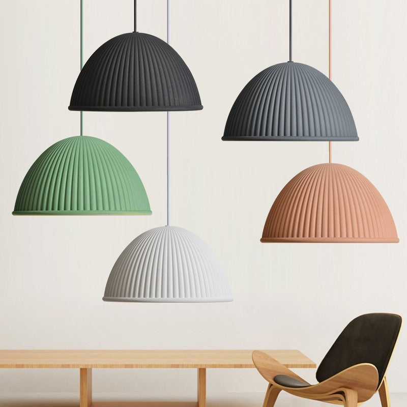 Modern Minimalist Striped Round Dome Pumpkin Shape Iron Resin Shade 1-Light Pendant Light For Living Room