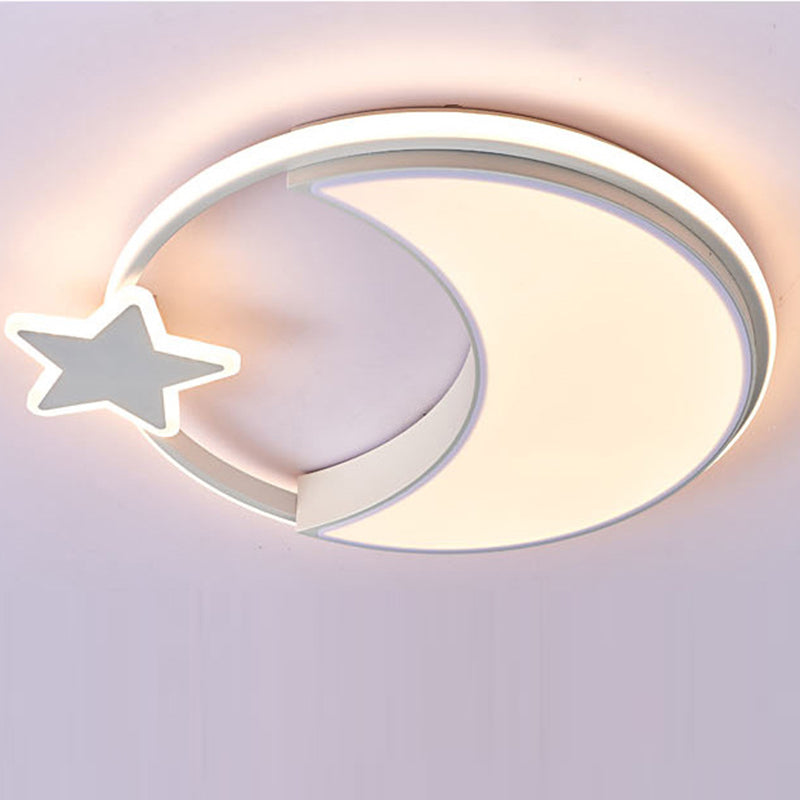 Modern Minimalist Kids Star Moon Round Iron Acrylic LED Flush Mount Ceiling Light For Bedroom