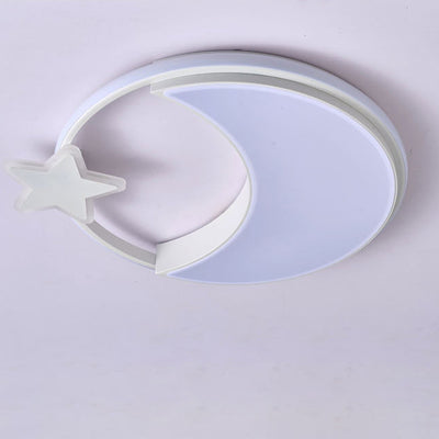 Modern Minimalist Kids Star Moon Round Iron Acrylic LED Flush Mount Ceiling Light For Bedroom