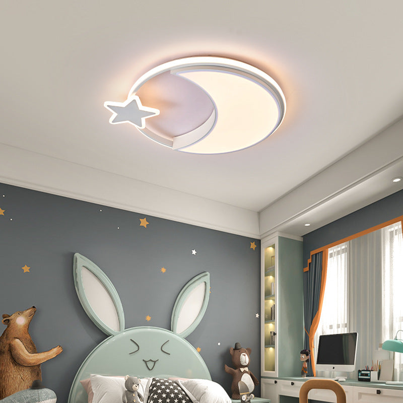 Modern Minimalist Kids Star Moon Round Iron Acrylic LED Flush Mount Ceiling Light For Bedroom