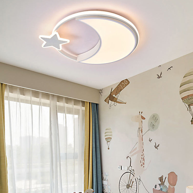 Modern Minimalist Kids Star Moon Round Iron Acrylic LED Flush Mount Ceiling Light For Bedroom