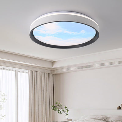 Contemporary Creative Round Sky Iron Acrylic LED Flush Mount Ceiling Light For Bedroom