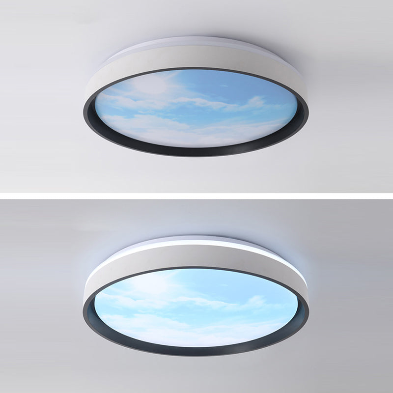 Contemporary Creative Round Sky Iron Acrylic LED Flush Mount Ceiling Light For Bedroom